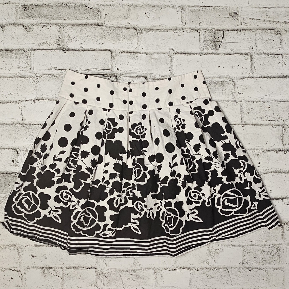 Ricki’s Black White Floral Polka Dot A-Line Skirt Retro Size 14
